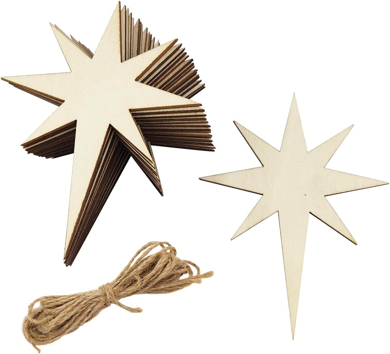 30 Pack 4 Inch Wooden Bethlehem Star Cutouts - Unfinished Wooden Star Hanging Ornaments DIY Craft Gift Tags for Home Party Decoration